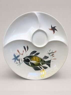Vintage Sascha Brastoff Fish Divided Serving Tray MCM California Pottery Signed